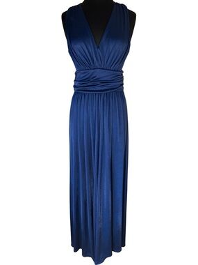 Express Deep V-Neck Backless Cut Out Open Navy Blue Maxi Evening Dress